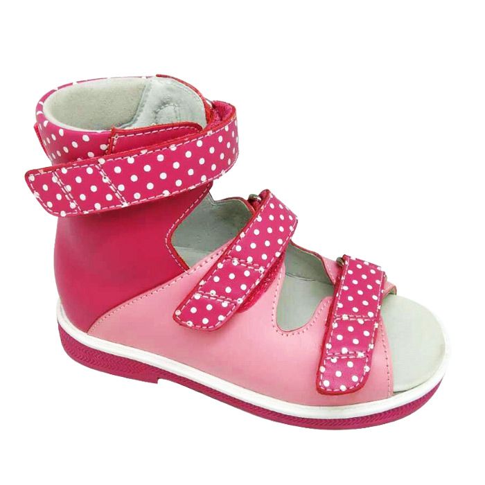 Сандали ортопедические Ортобум для девочек 71497-1 малиновый/горошек
